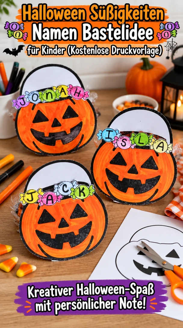 Halloween Süßigkeiten Namen Bastelidee für Kinder (Kostenlose Druckvorlage)